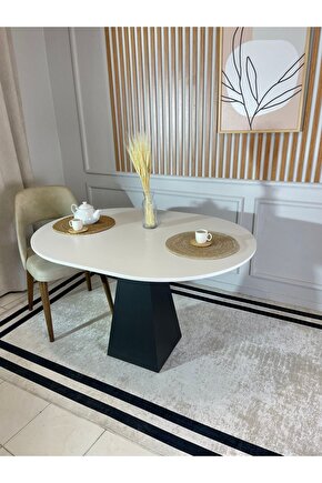 120x90 Cm Oval Beyaz Ahşap Yemek Masası - Fungi Bohem Serisi