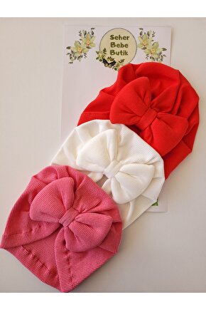 Kız Bebek & Çocuk Renkli Fiyonklu Bone 3Lü Set