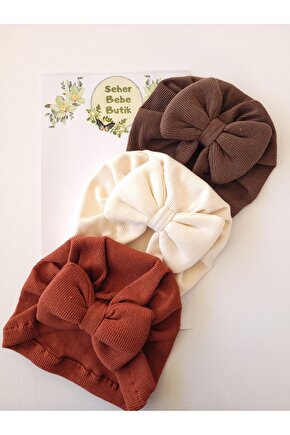 Kız Bebek & Çocuk Renkli Fiyonklu Bone 3Lü Set