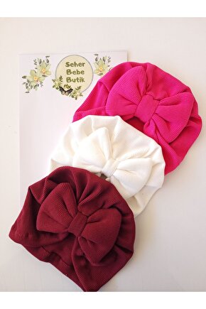 Kız Bebek & Çocuk Renkli Fiyonklu Bone 3Lü Set