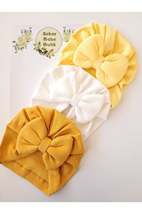 Kız Bebek & Çocuk Renkli Fiyonklu Bone 3Lü Set