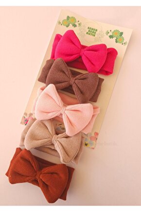 Kız Bebek & Çocuk Fiyonklu Bandana Set - Yumuşak- Esnek