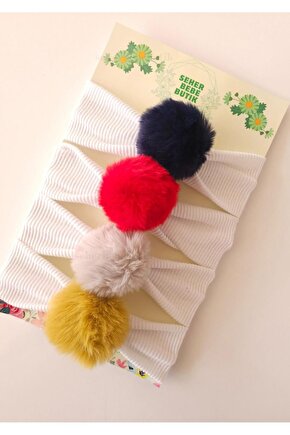 Kız Bebek & Çocuk PonPon Bandana Set - Peluş-Yumuşak-Esnek