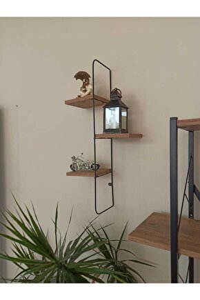 Ahşap Raflı Metal 3 Katlı Duvar Rafı Çok Amaçlı Dekoratif Fotoğraflık Metal Raf