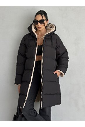 Regular Fit Çift Taraflı Uzun Şişme Mont