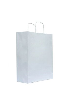 32x12x41 Burgu Saplı Beyaz Kraft Poşet Çanta 20 Adet