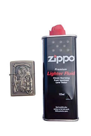 Benzinli Azrail ve Orak Kabartmali premium zippo Cakmak