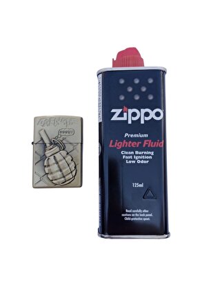 Benzinli Grenade Boom Yazili Kabartmali El Bombasi Desenli Zippo Cakmak