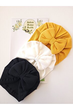 Kız Bebek & Çocuk Renkli Fiyonklu Bone 3Lü Set
