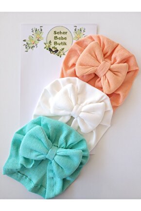 Kız Bebek & Çocuk Renkli Fiyonklu Bone 3Lü Set