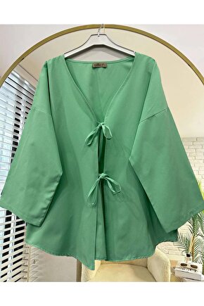 Önü Baglamalı A Yeşil Kimono Tunik