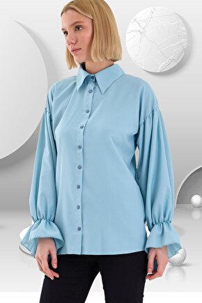 Oversize Büzgü Detaylı Saten Bluz