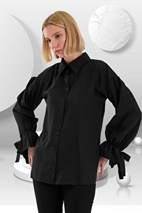 Oversize Büzgü Detaylı Saten Bluz