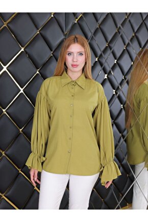 Oversize Büzgü Detaylı Saten Bluz