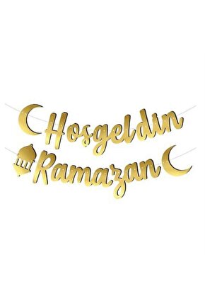 Hoşgeldin ramazan yazlı kaligrafi altın renk banner Ayı süsleme seti 210 cm