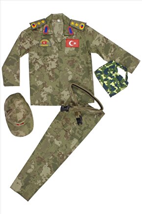 Kara Kuvvetleri Yeni Kamuflaj Renkli Uzun Kollu Yarbay Komando Fularli Karaci Cocuk Kostum Takimi