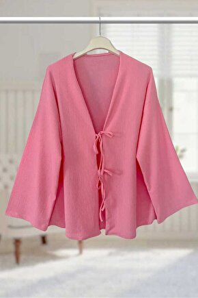 Önü Bağlamalı Kimono Tunik  Pembe