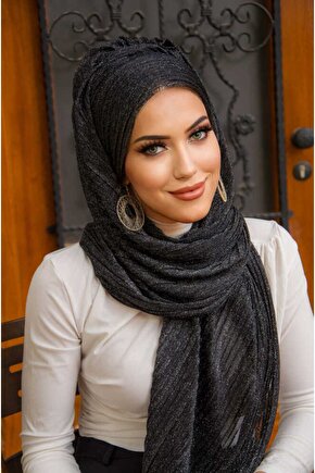 Siyah Büzgülü Abiye Şal