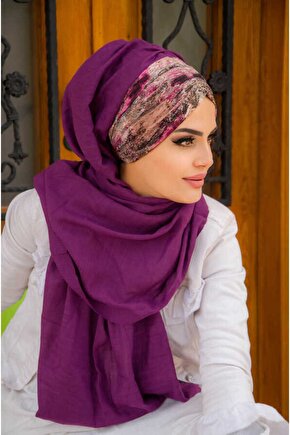 Mürdüm Batik Desenli Hazır Şal