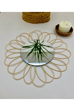 Doğal Rattan Bambu Papatya Ayna Duvar Dekoru Tekli