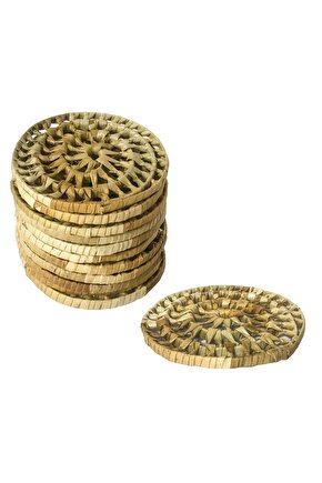 Rattan Hasır Dekoratif Bardak Altlığı 12 Li 100% El Yapımı
