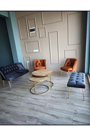 Nev elizzan garden çay seti koltuk antrasit kiremit gold metal ayak