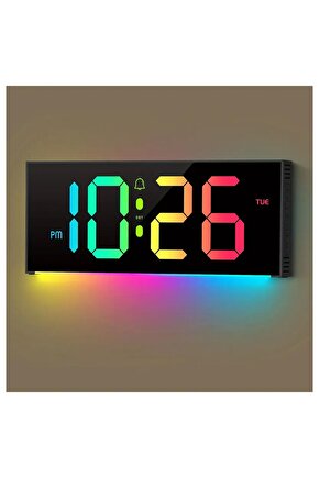 SMOUING 30.48cm Dijital Duvar Saati, Büyük Ekran ile 13 RGB Renk Değişimi, LED Alarm Saati ile Uzakt