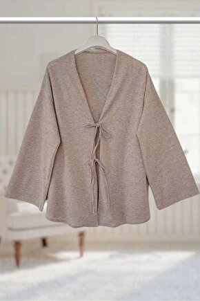 Önü Bağlamalı Kimono Tunik  Vizon melanj