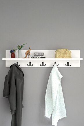 Ahşap Raflı Portmanto Duvar Askılığı Elbise Askılığı 70 Cm
