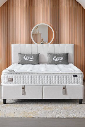 Zambak Modeli Full Ortopedik Çift Kişilik Pedli Yataklı Baza Ve Başlık Takımı 3 Lü Set