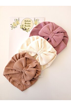 Kız Bebek & Çocuk Renkli Fiyonklu Bone 3Lü Set