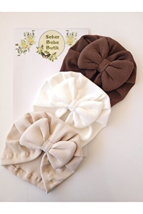Kız Bebek & Çocuk Renkli Fiyonklu Bone 3Lü Set
