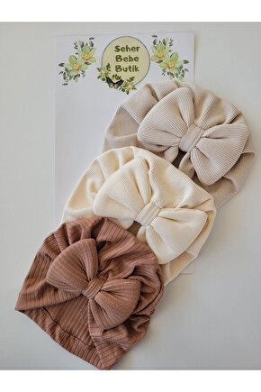 Kız Bebek & Çocuk Renkli Fiyonklu Bone 3Lü Set