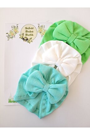 Kız Bebek & Çocuk Renkli Fiyonklu Bone 3Lü Set