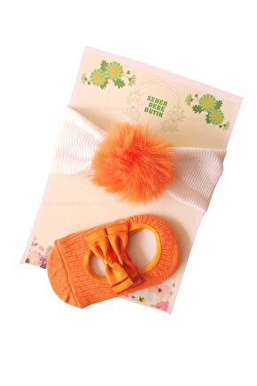 Kız Bebek & Çocuk PonPon Bandana ve Çorap Takım -peluş-pamuklu-