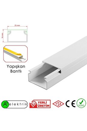 25x16 Mm Beyaz 4x1m=4m Yapışkan Bantlı Kablo Kanalı