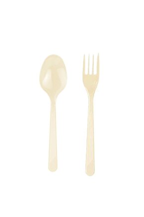 14 SÜS Krem Rengi Plastik Kaşık+çatal (100 Kaşık+100 Çatal)