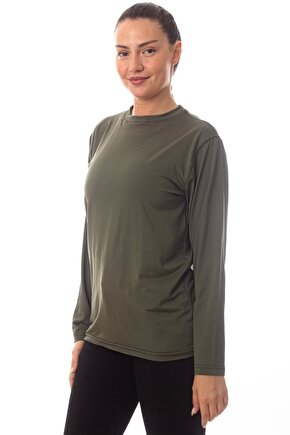 Uzun Kollu Yesil Renk Yuvarlak Yakali Microfiber Thermal iclik Tisort