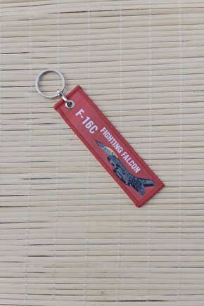 F-16C Fighting Falcon yazili Kirmizi beyaz nakis islemeli bez anahtarlik