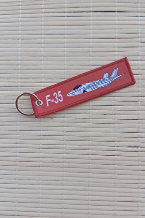 F 35 remove before flight yazili kirmizi beyaz nakis bez anahtarlik