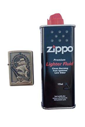 Sari Renk Pusulali Savas Gemili kabartmali premium zippo Cakmak