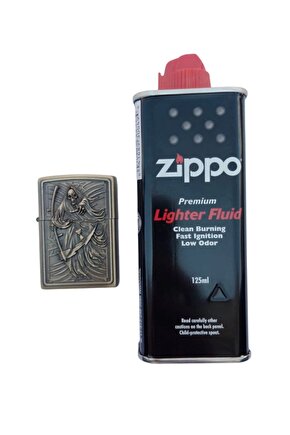 Ozel Tasarim Sari Renkli Benzinli Azrail Kabartmali premium zippo Cakmak