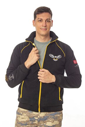 F 16 Fighting Falcon Uzun Kollu Siyah Renkli Tam Fermuarli Bato Yaka Havaci Polar