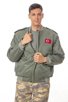 Hava kuvvetleri yesil renk 4 cepli uzun kollu fermuarli pilot mont ceket