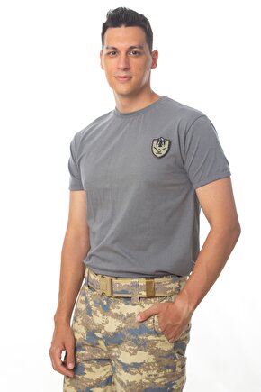 Kısa Kollu Gri Renkli % 100 Pamuklu Organik Hava Kuvvetleri Subay Astsubay Rütbeli Fanila T-shirt