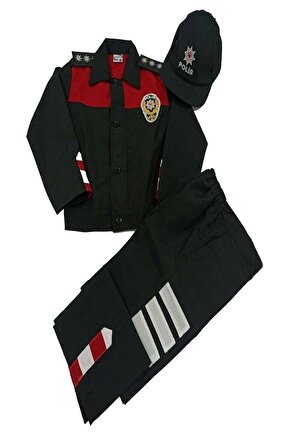 Uzun Kollu Siyah Kirmizi 3 Lu Sapkali Cocuk Yunus Polis Kiyafet Takimi