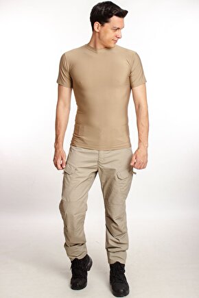 Kum Beji Renkli Kisa Kollu Yuvarlak Yakali Microfiber Nano Micro Thermal Iclik T-shirt