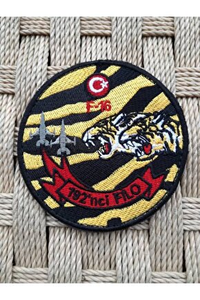 Sari Zemin Siyah Nakis Islemeli F-16 192.filo Arma Patch Pec