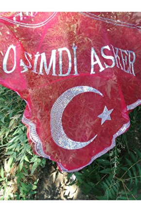 Kırmızı Beyaz Ay Yıldız O Şimdi Asker Yazılı Işlemeli Şal