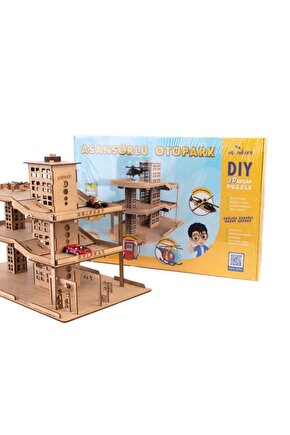Asansörlü Otopark Doğal Ahşap Boyanabilir Babay Toys